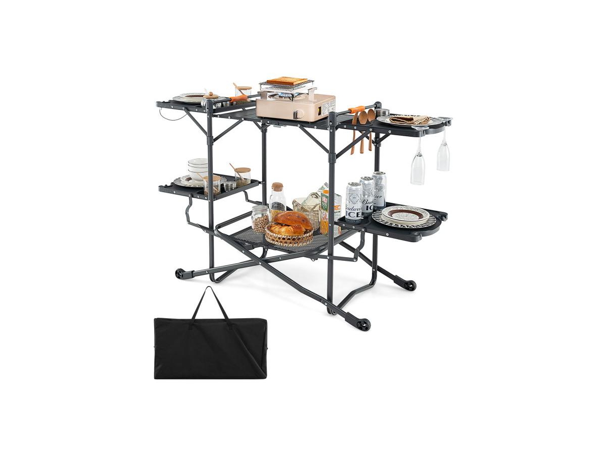 Boyel Living Folding Portable Outdoor Cook Station with Heat-Resistant Aluminum Tabletop