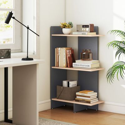 3-Tier Wooden Bookshelf with Anti-Tipping Kit and 15 Inch Shelf Spacing
