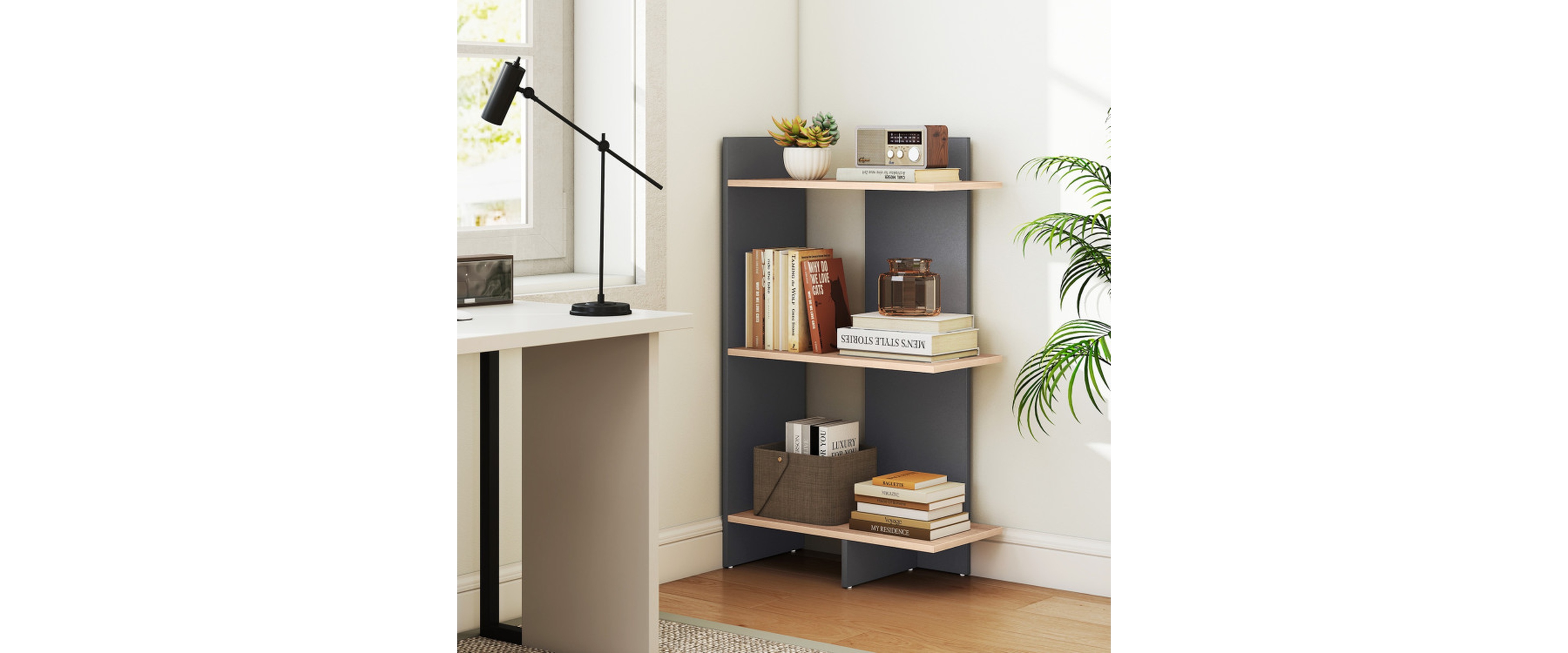 Sugift 3-Tier Wooden Bookshelf with Anti-Tipping Kit and 15 Inch Shelf Spacing