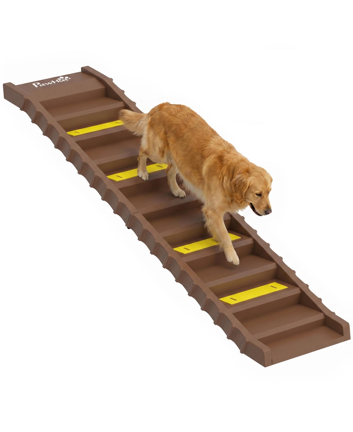 PawHut Dog Stairs for Car Truck Suv, Foldable Dog Ramp for Large Medium Small Dogs - Brown
