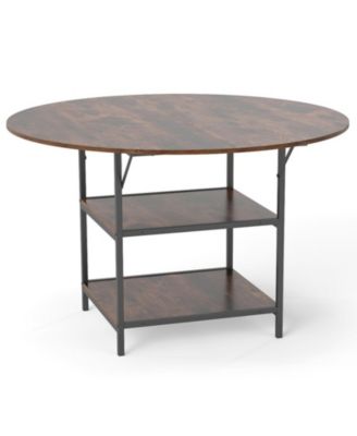 47 Inch Round Dining Table for 4 to 6 People with 2-Tier Storage Shelves Industrial Kitchen Table