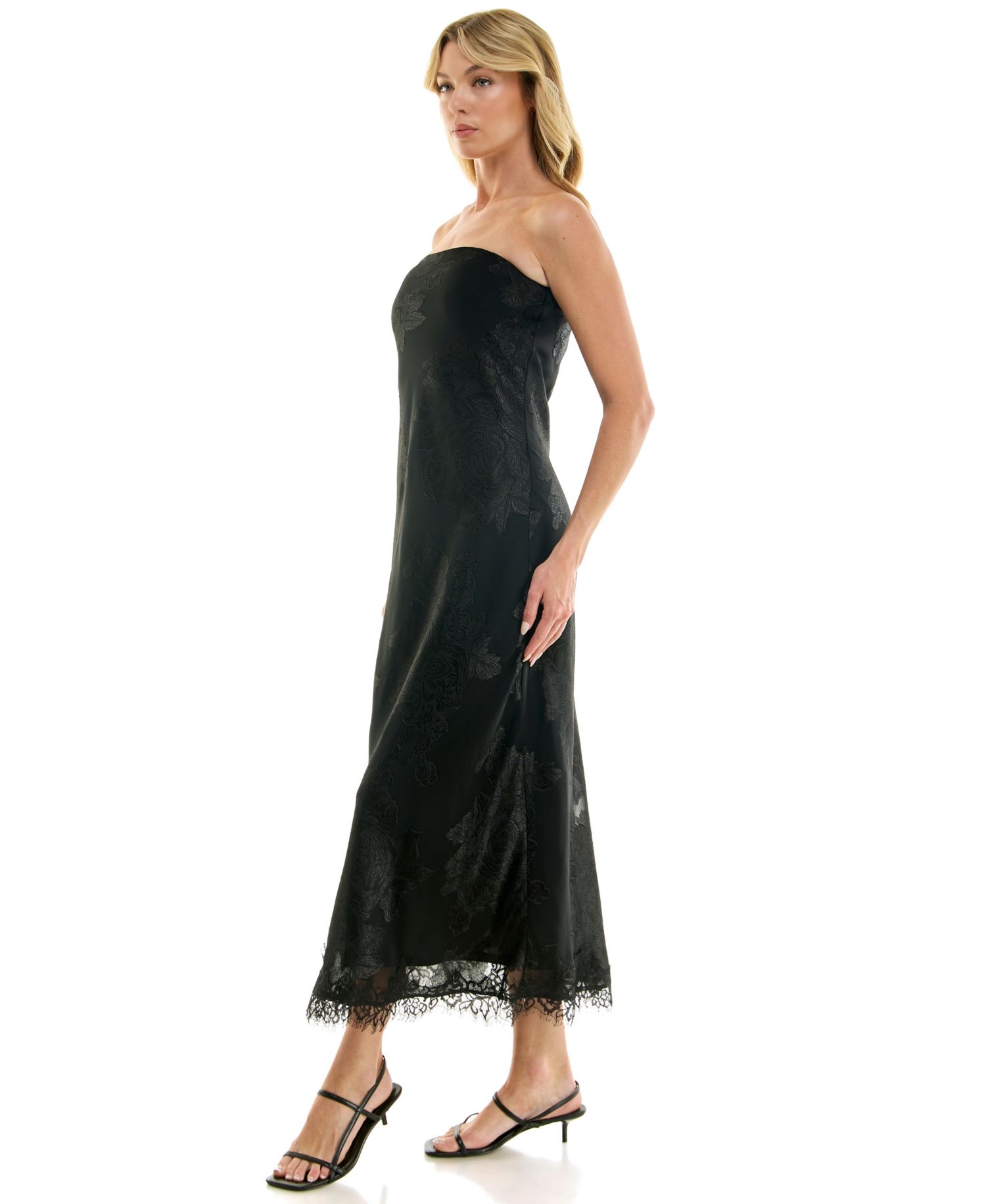 Juniors' Strapless Midi Lace-Trim Dress