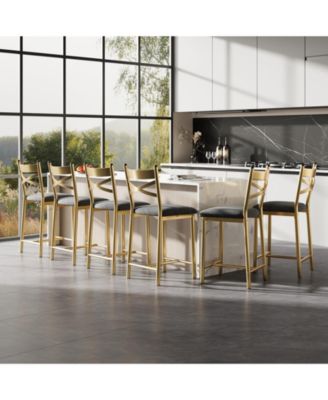 Set of 6 Bar Stools, 26" Counter Height Metal Dining Chairs with Straight-Line Back, Thick PU Leather Cushion, Waterproof for Restaurant