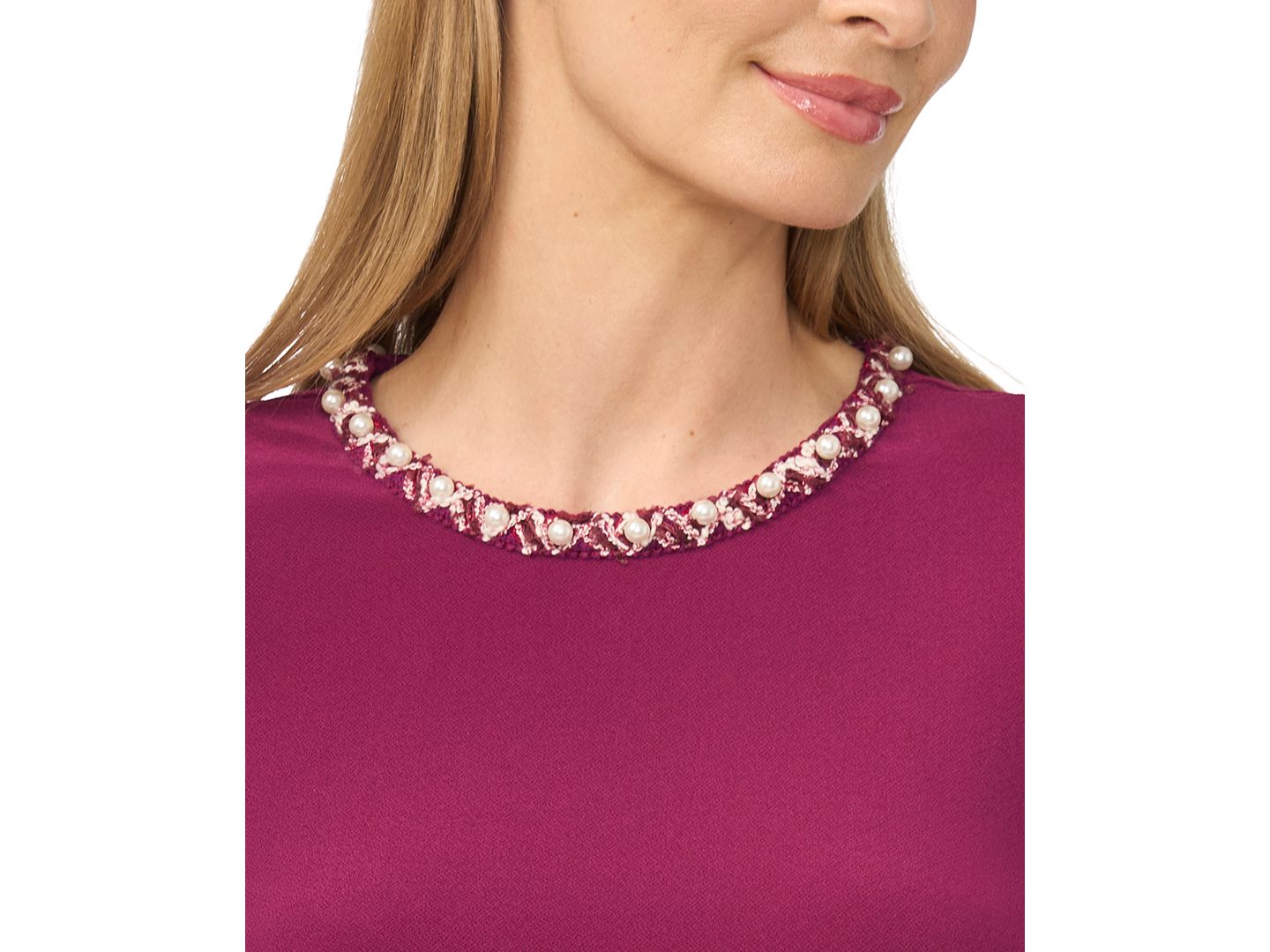 Женский топ CeCe Embellished Short-Sleeve Top, цвет: Глубокий шелковичный — фото 2