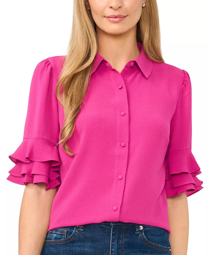 Women's Button-Front Ruffled 3/4-Sleeve  Blouse - thumbnail 7