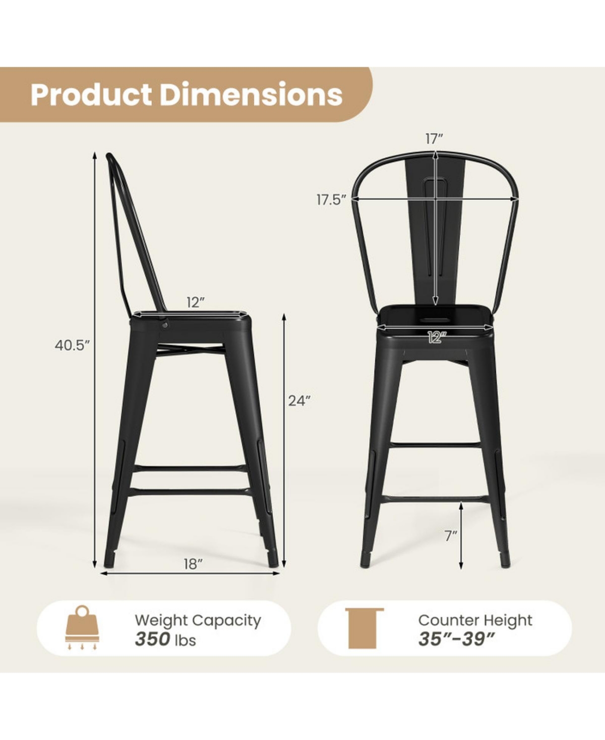 Sugift Set of 4 Stackable Metal Bar Stools with Removable Backrests and Footrests
