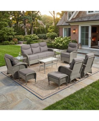Luxury 10-Pieces Patio Furniture Set with 6-inch Thick Cushion, Outdoor Couch and High Back Swivel Rocker Patio Chairs,Wicker Conversation Set