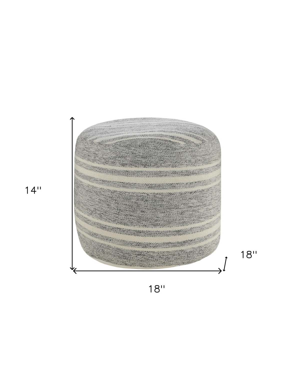 HomeRoots Polyester Round Striped Indoor Outdoor Pouf Ottoman