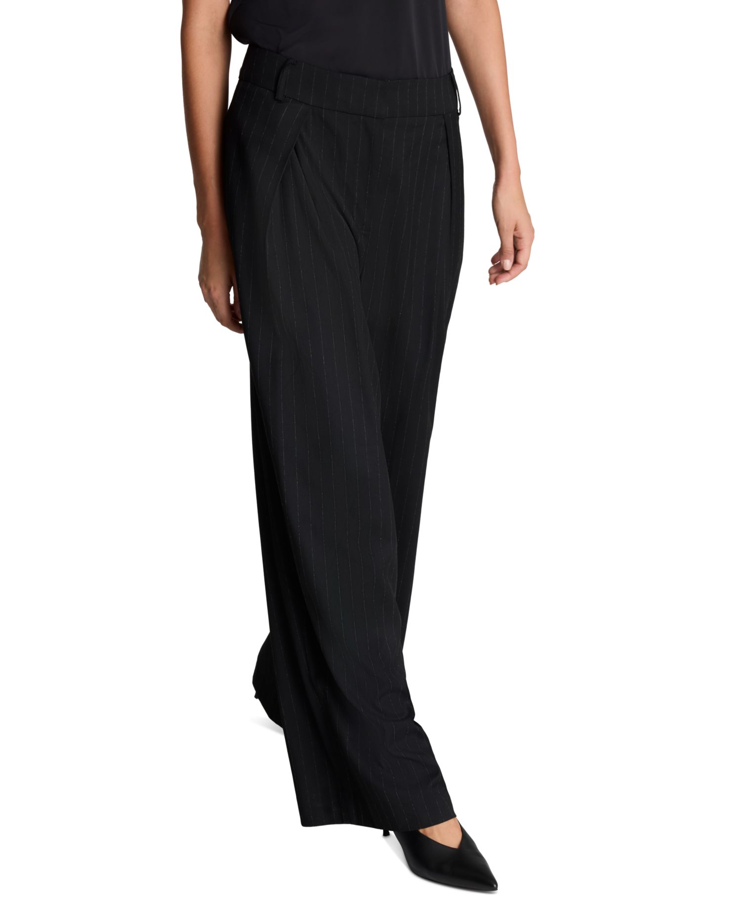 Women's Pinstripe Crossover Pleat Wide Leg