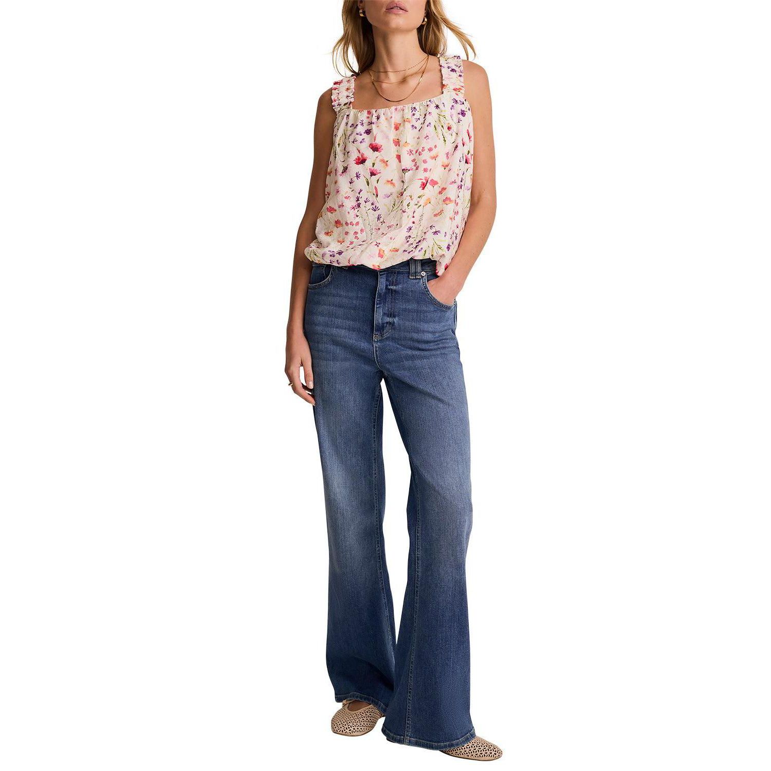 Women's Sleeveless Square Neck Floral-Print Top