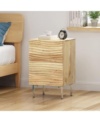 Modern Mango Wood Nightstand with Cabinet Door, 1 Shelf Bedside Table, Handmade Accent Side Table with Iron Legs
