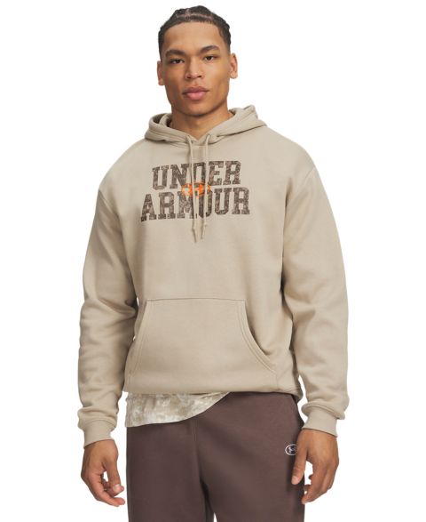 Мужское худи Under Armour Rival Fleece Camo, цвет: Хаки / Оранжевый