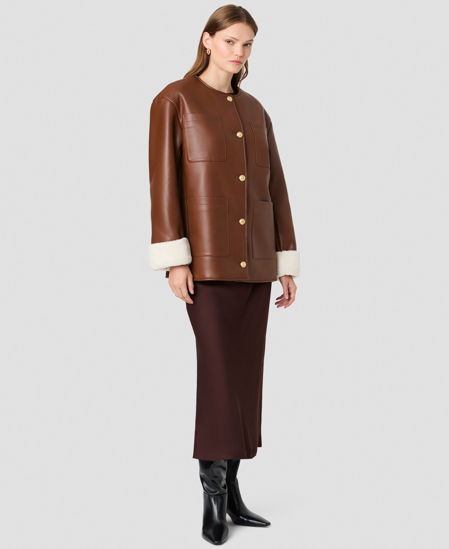 Women's Porto Faux Leather Sherpa-Lined Long-Sleeve Coat