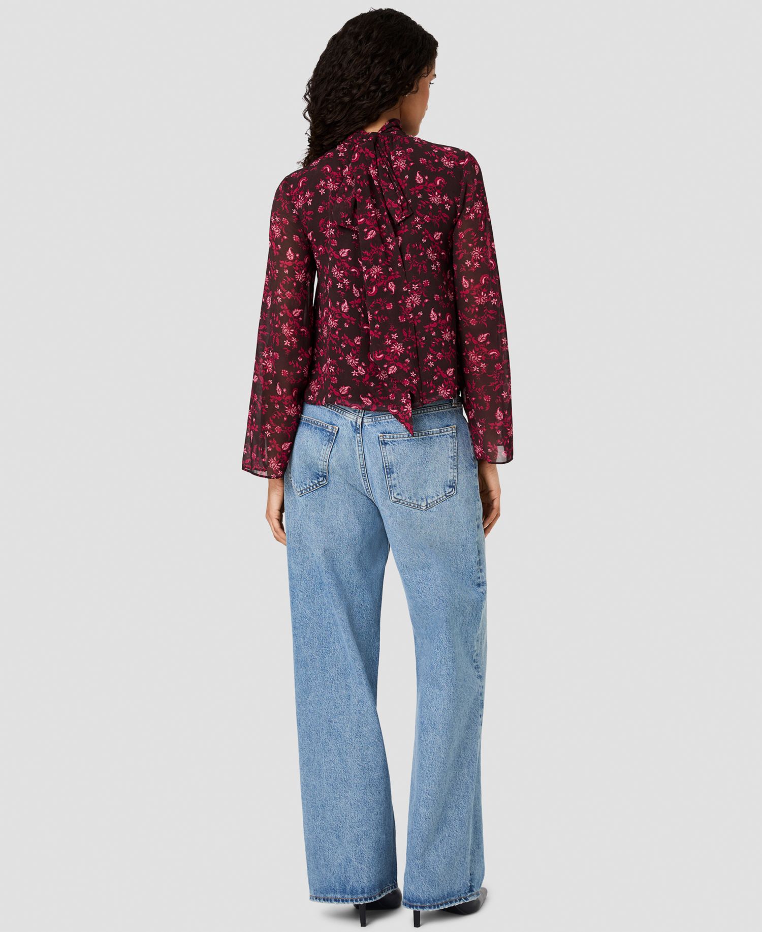 Women's Marina Chiffon Bow Long-Sleeve Mock-Tie Neck Floral-Print Blouse