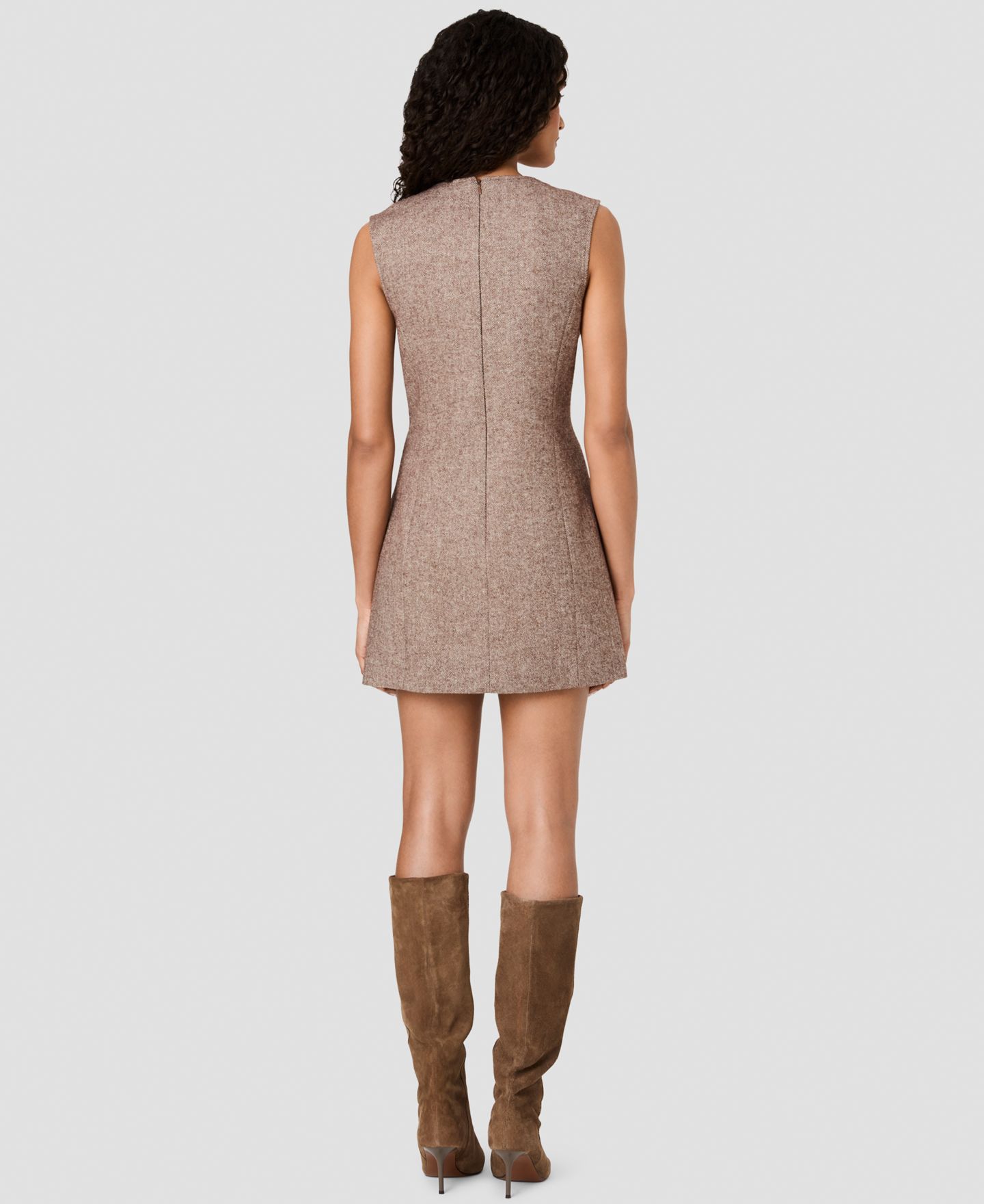 Женское платье French Connection Herringbone Sleeveless A-Line Mini, цвет: Коричневый кремовый — фото 6