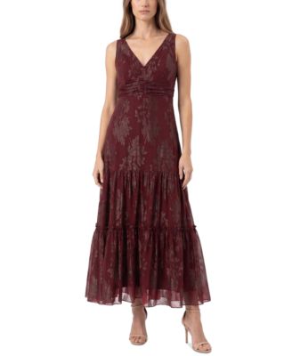 Women's Halter Floral-Print Metallic Dress