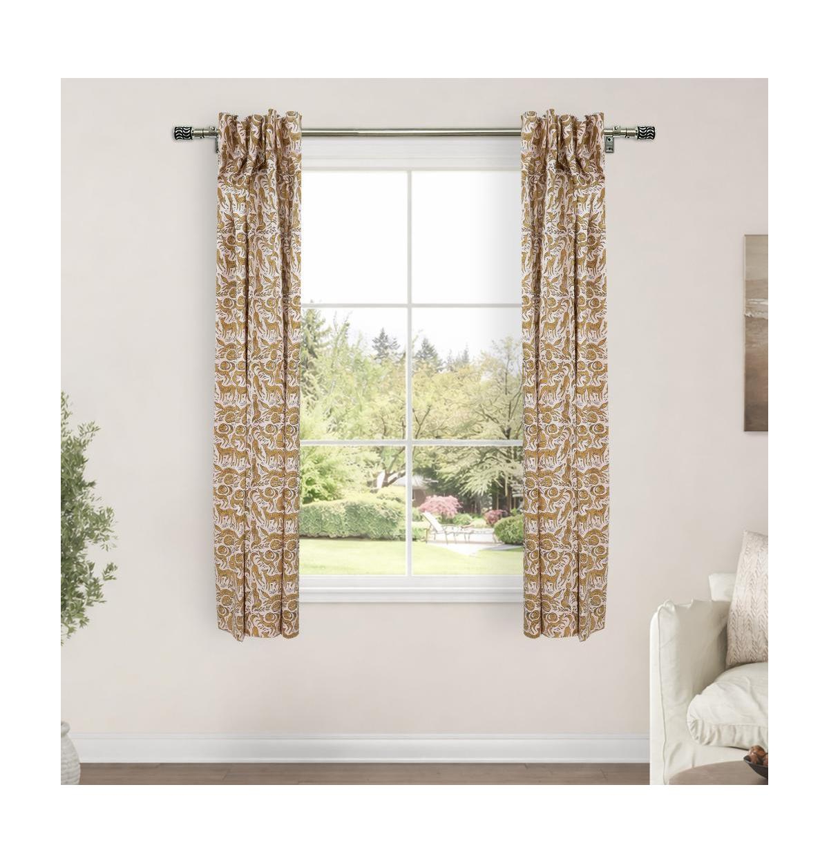 Fabdivine Gheravan Mustard Boho Animal Block Print Linen Curtain