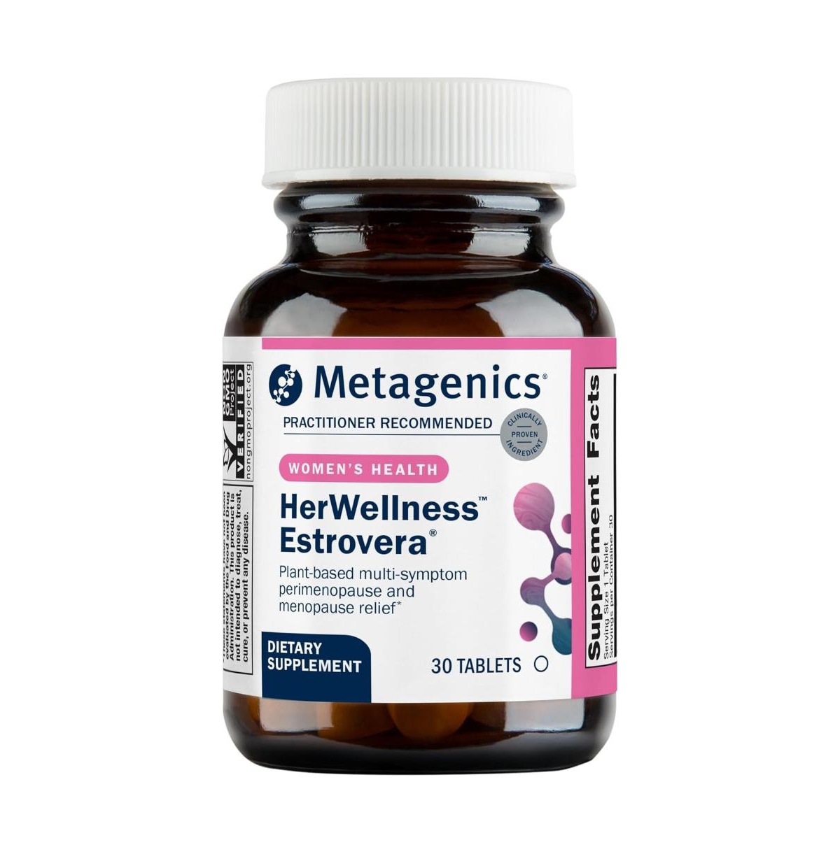 Metagenics HerWellness Estrovera Hormone Free Supplement Supports Menopause and Perimenopause Relief Hot Flashes, Night 30 Tablets