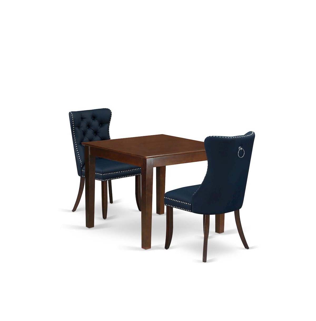 OXDA3-MAH-29 Kitchen Table Set with A Square Modern Dining Table & 2 Padded Chairs, Mahogany - 3 Piece