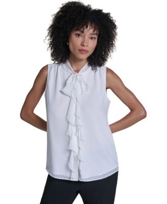 Women's Sleeveless V-Neck Dotted Blouse