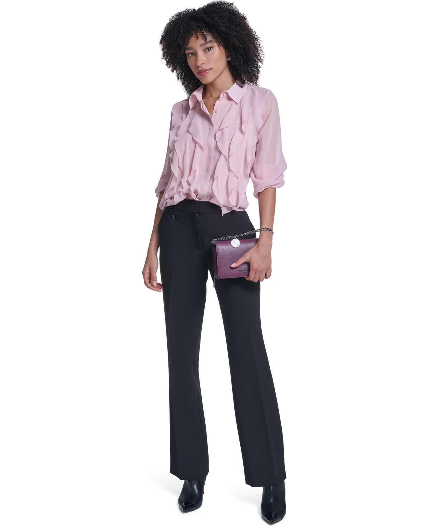 Женская блузка KARL LAGERFELD PARIS Sheer Long-Sleeve Point Collar Blouse, цвет: Розовато-лиловый — фото 6