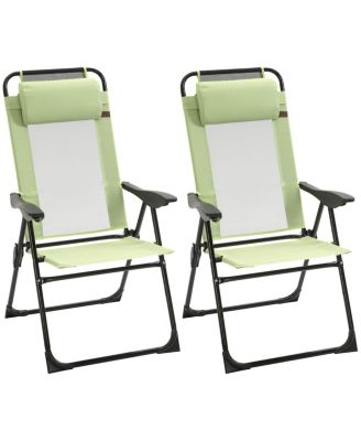 Folding Patio Chairs Set of 2, Adjustable Sling Back, Camping Chair with Removable Headrest for Garden, Backyard