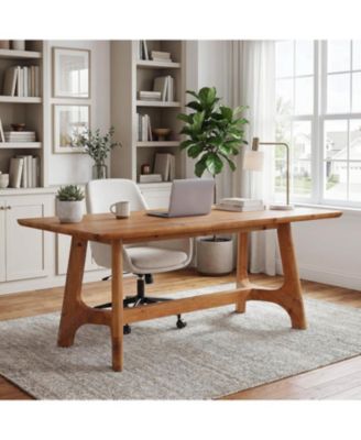 63" Solid Wood Executive Desk, Large Office Desk Modern Farmhouse Simple Workstations Writing Table Business Furniture for Home Office