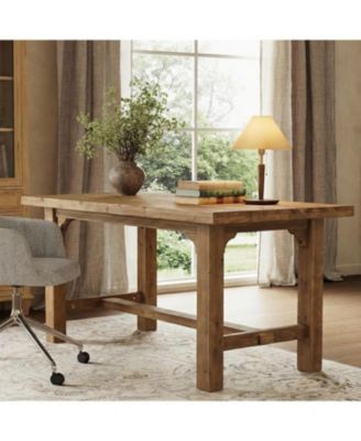 Solid Wood Executive Desk, 63-Inch Farmhouse Office Computer Desk with Thick Legs, Large Writing Table with Foot Bar for Home Office