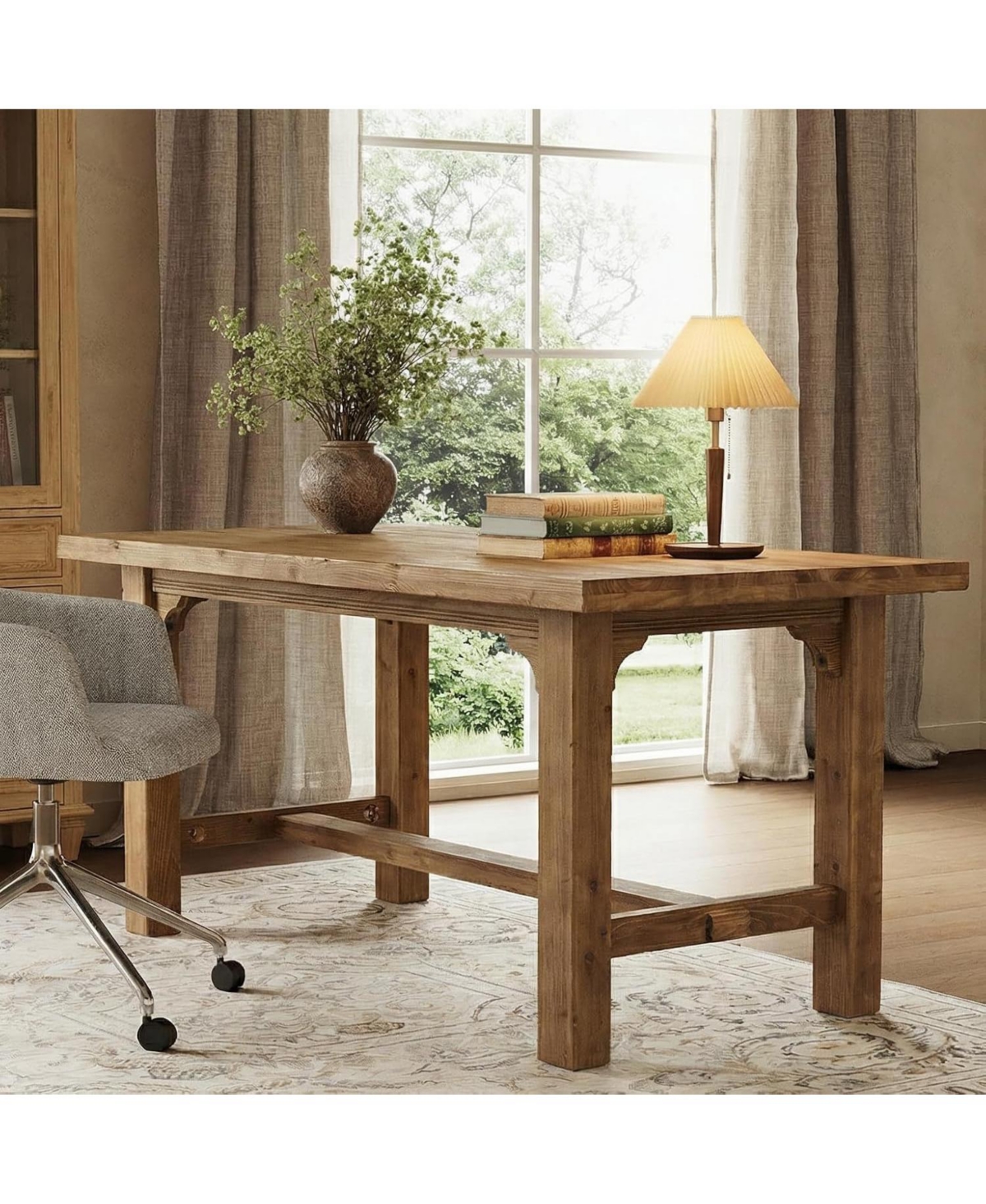 Tribesigns Solid Wood Executive Desk, 63-Inch Farmhouse Office Computer Desk with Thick Legs, Large Writing Table with Foot Bar for Home Office