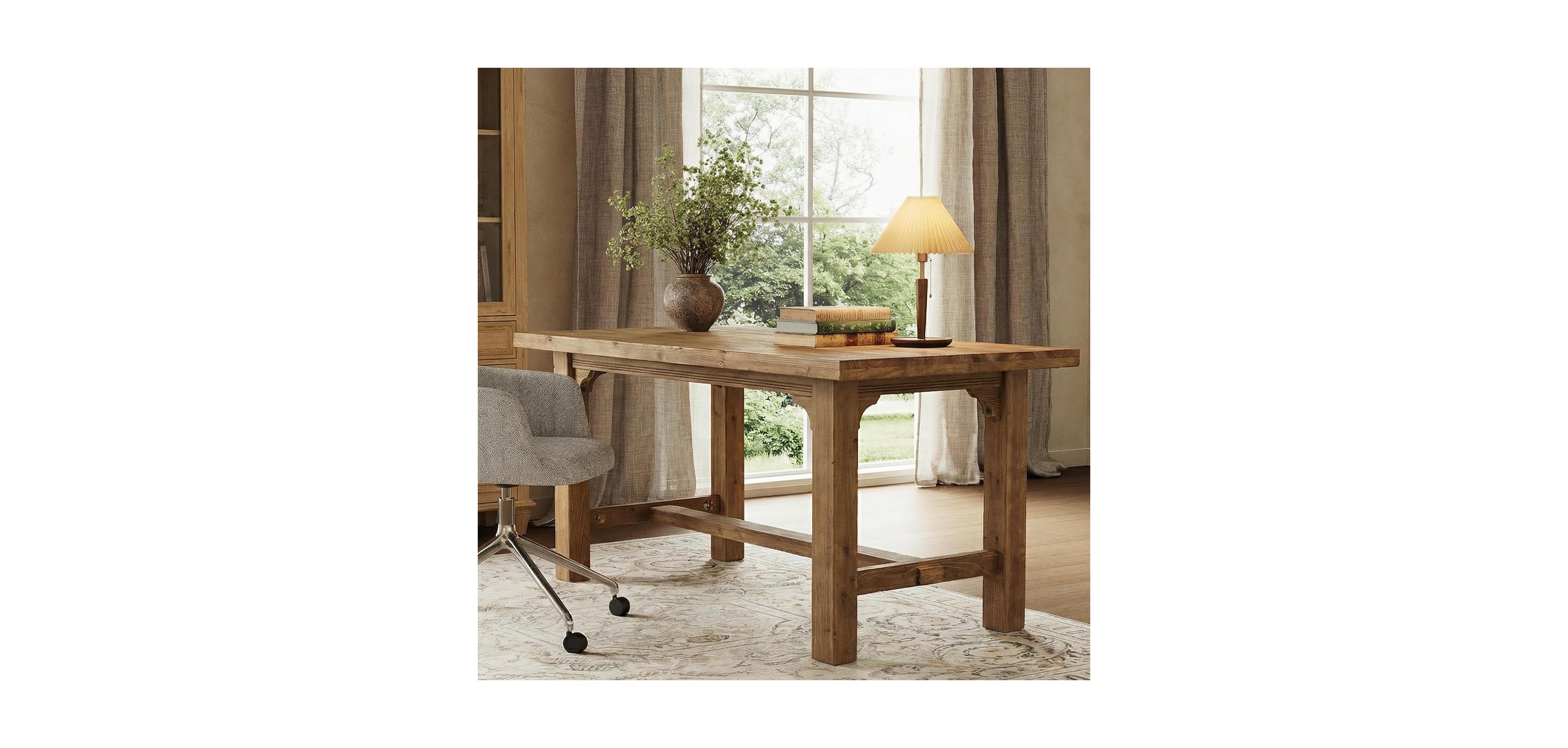 Tribesigns Solid Wood Executive Desk, 63-Inch Farmhouse Office Computer Desk with Thick Legs, Large Writing Table with Foot Bar for Home Office