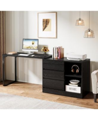 L-Shaped Computer Desk with Drawers and Shelves