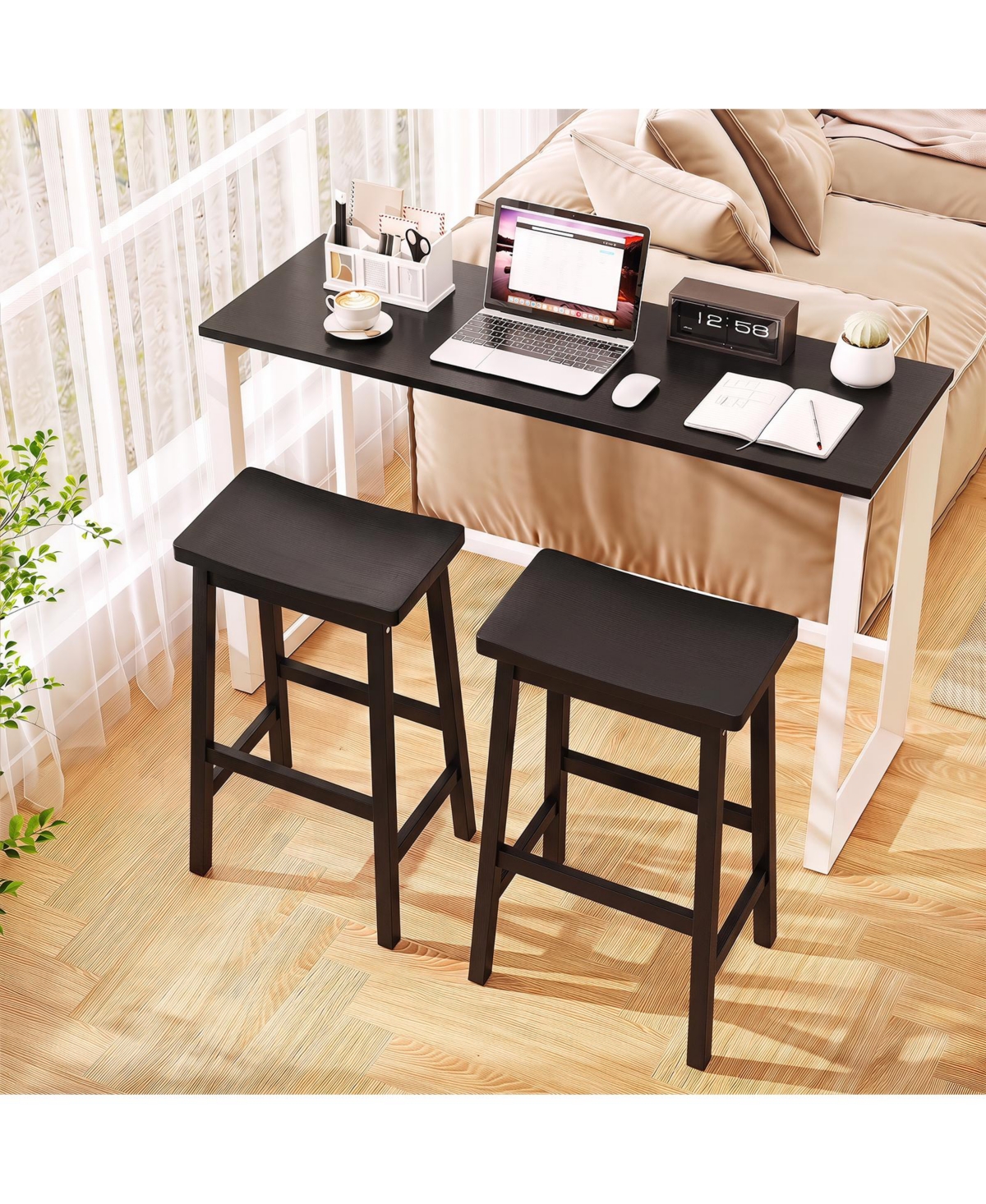 Gymax 29'' Saddle-Seat Counter Height Stools Set of 2 Backless Barstools with Curved Seat