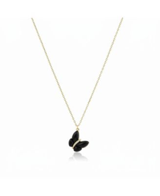 Asymmetrical Onyx Butterfly Necklace 14K Gold-Plated Sterling Silver