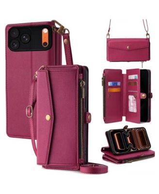 5-in-1 Wallet Case for iPhone 12-17, Card Holder with Wrist and Crossbody Straps