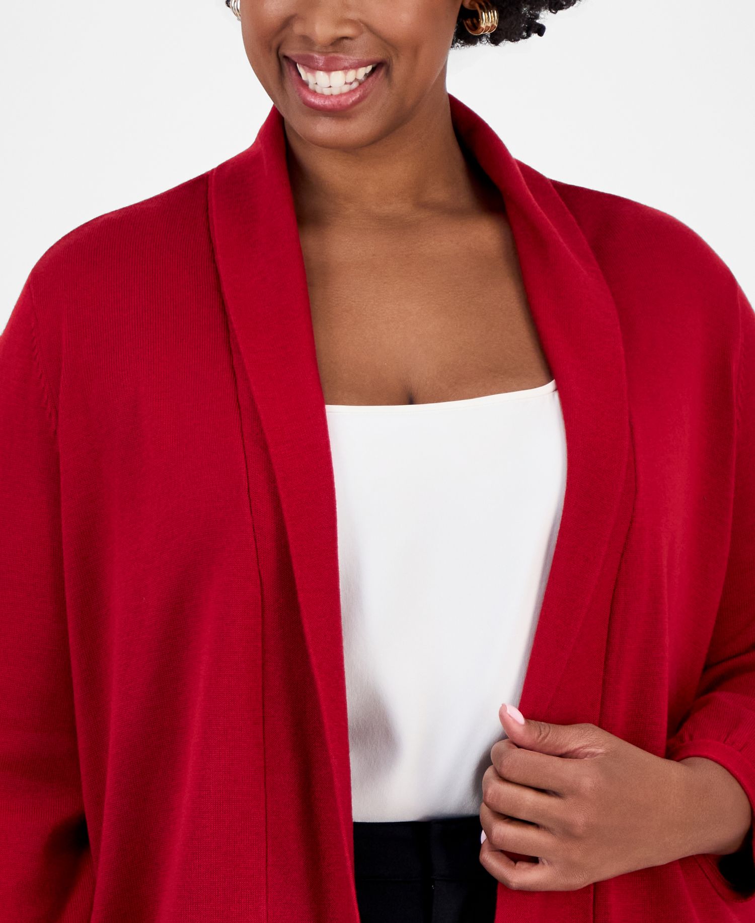 Plus Size Kissing Front Shawl-Collar Lightweight Cardigan