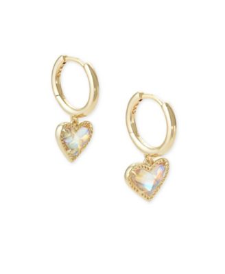 Pav&eacute; & Colored Heart Charm Huggie Hoop Earrings