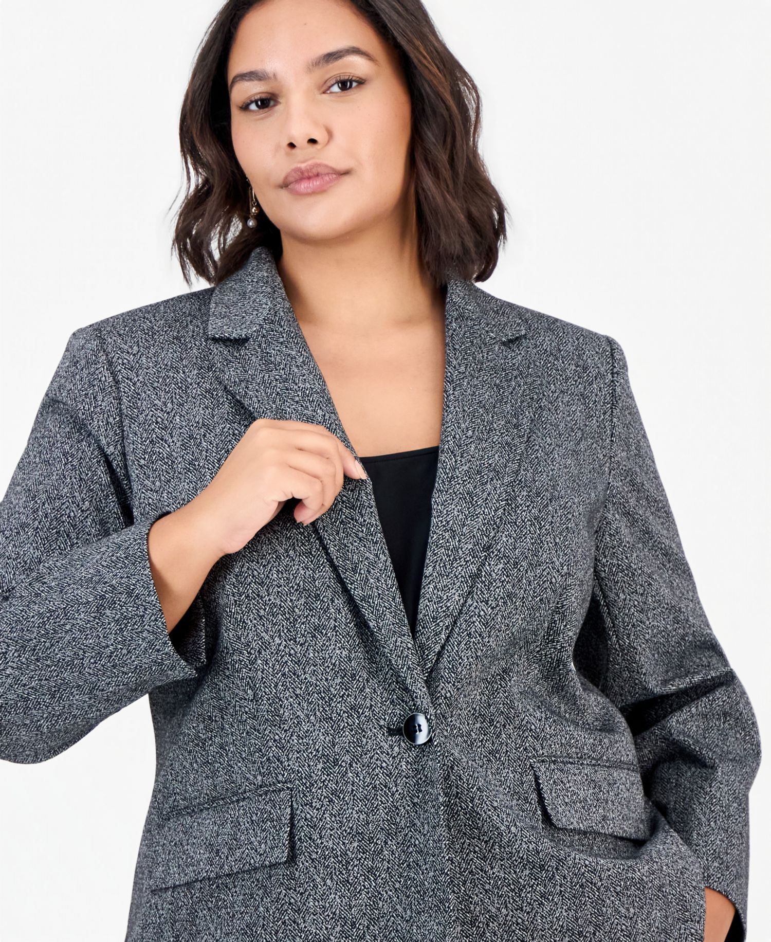 Plus Size Notch-Collar Long-Sleeve Geometric Blazer