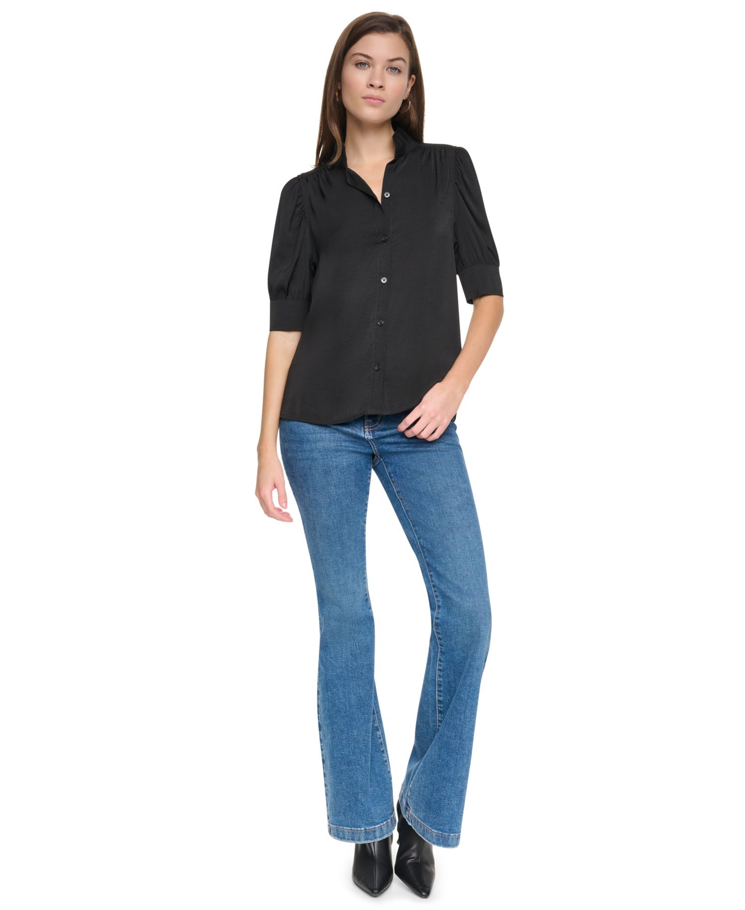 Petite Puff-Sleeve Button-Front Shirt