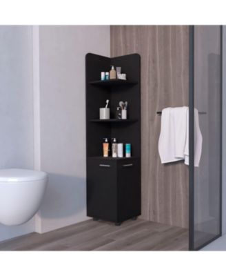 Sunriver Corner Shelf with Cabinet, 3-Tier Shelf, Metal Handles