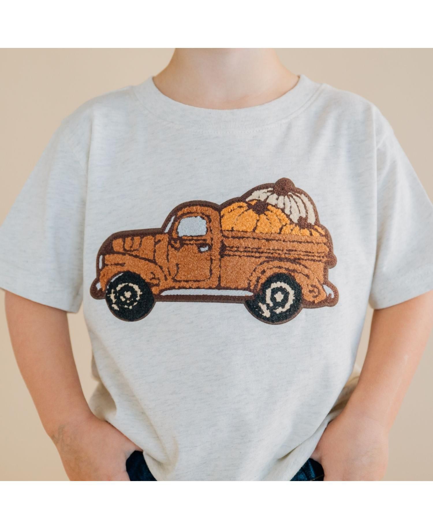 Little and Big Boys Fall Truck Patch Short Sleeve T-Shirt
