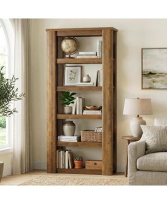 6-Tier 71"Tall Bookshelf:Rustic open bookcase with display storage.Vintage shelf for study room,living room, home office,bedroom