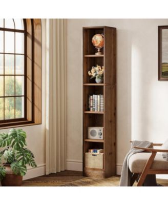 70.9-Inch Tall Solid Wood Bookshelf, 5-Tier Narrow Bookcase, Freestanding Display Shelves for Living Room Bedroom
