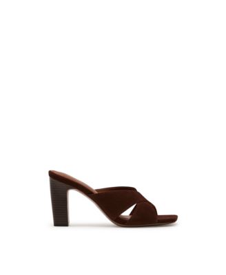 Women's Suede Cross Strap Block Heel Mules