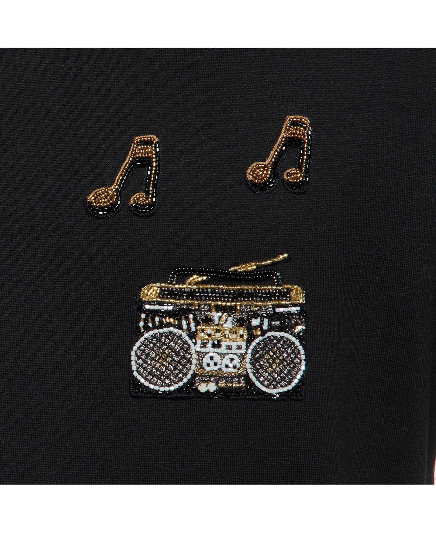 Women's Embellished Music Patch Cotton T-Shirt