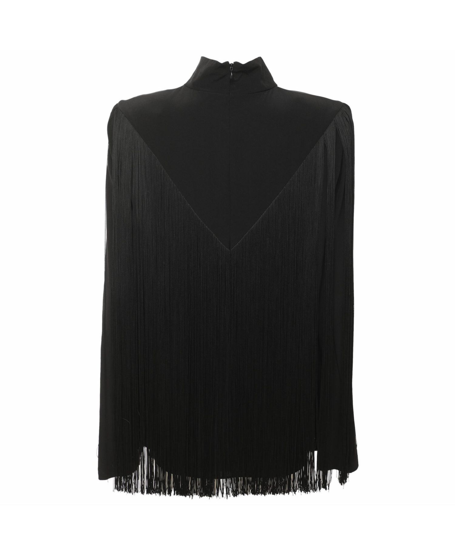 Women's Fringed Crepe Mock Neck Top