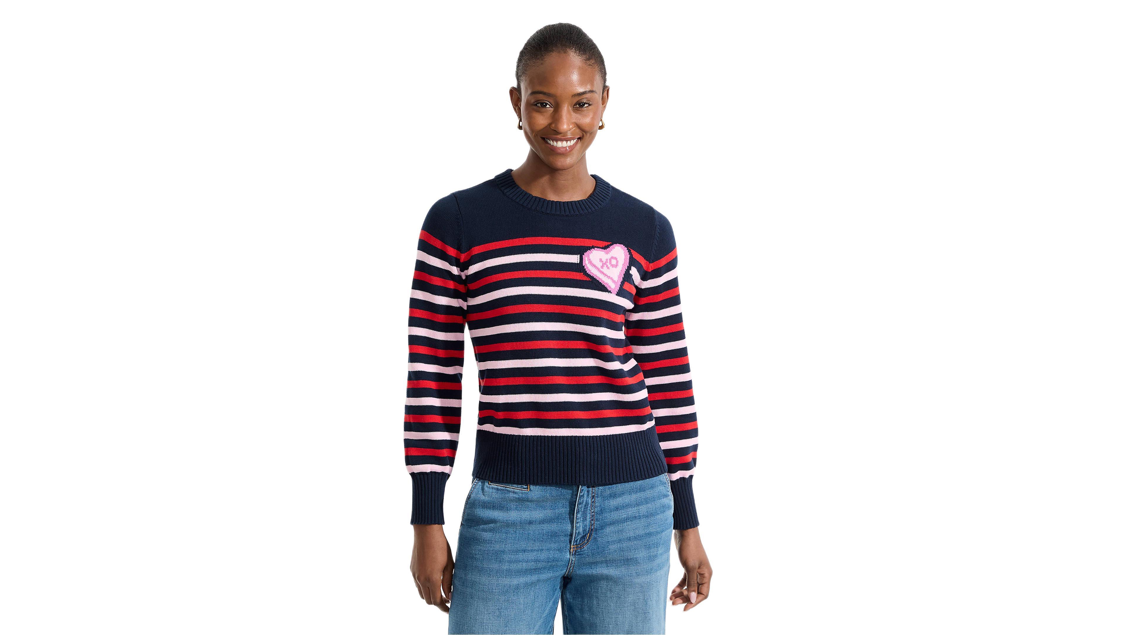 Lands' End Women's Drifter Heart-Print Crewneck Sweater