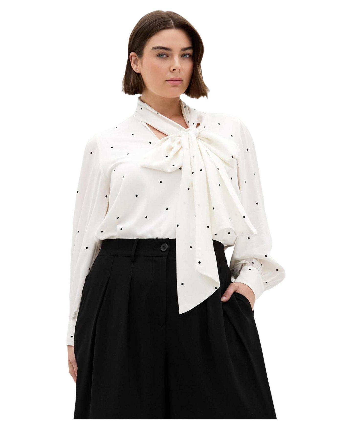 Женская блузка City Chic Kensie с длинным рукавом и завязкой у горловины, больших размеров, цвет: Чёрный — фото 1