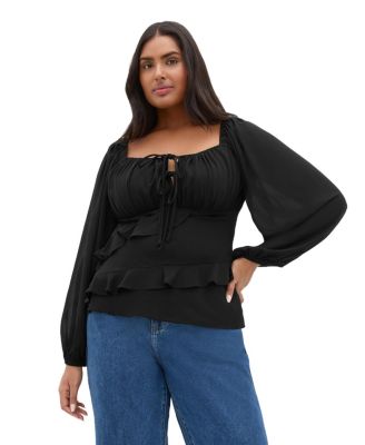 Plus Size Shayla Long Balloon-Sleeve Frill Top