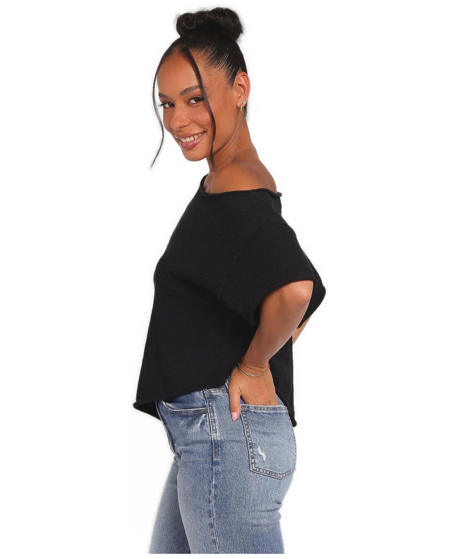 Women's Ardena Boucle-Knit Short-Sleeve Asymmetrical Top