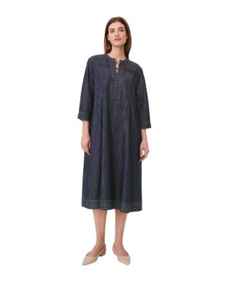 Women's MaNakillaia Mandarin Collar 3/4-Sleeve A-Line Midi Dress